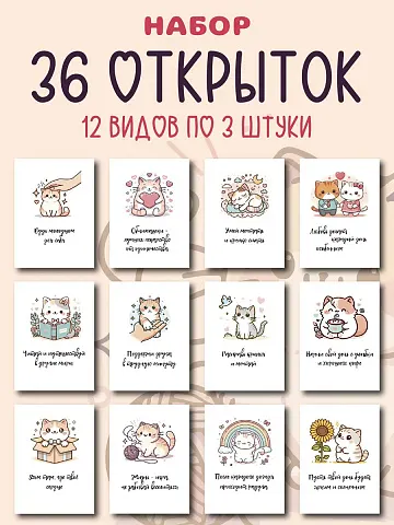 Мини открытки с мотивационными надписями набор с котиками