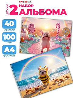 Альбом для рисования а4 на спирали пиббл тренд, 40 л 2 шт