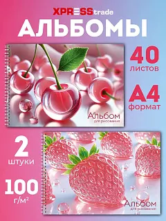 Альбом для рисования для девочки а4 на спирали, 40 л 2 шт