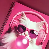 Скетчбук для рисования квадратный на кольцах розовый кот