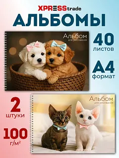 Альбом для рисования детский а4 на спирали, 40 л 2 шт
